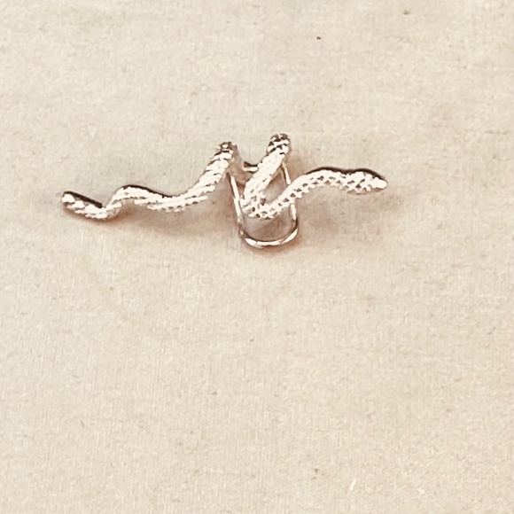 Silver Tone Snake Ear Cuff Snake is Textured & Looks to be Crawling up Ear - Picture 3 of 10